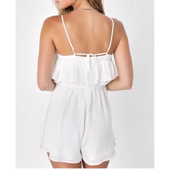 Lulus Large Meant to Be Satin Romper Ruffled Adjustable Spaghetti Straps Lined - Picture 2 of 11